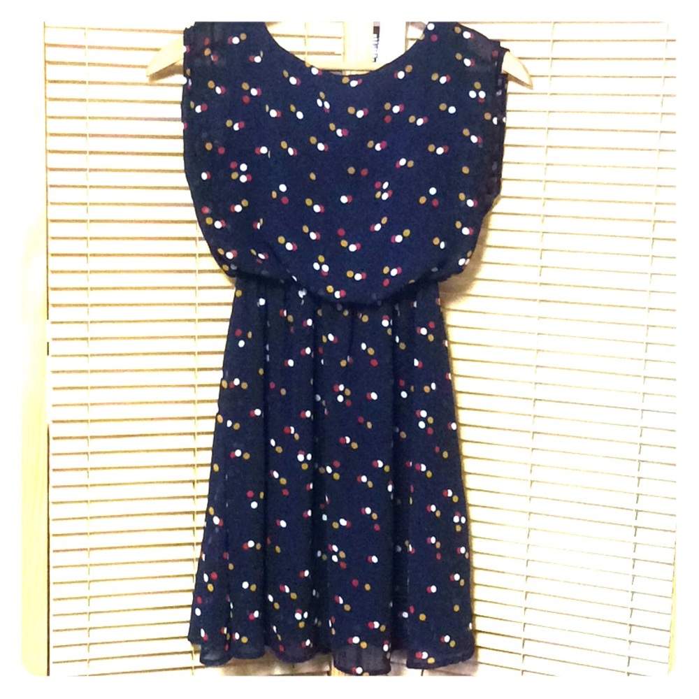 🐞 Sleeveless Navy Blue With Polka Dots Dress
